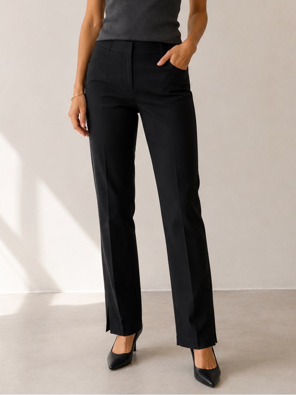 Theory Black Stretch Cotton Straight Leg Pants Trousers Size 6